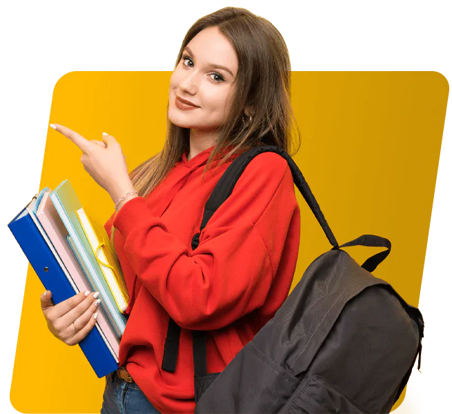 Estudiante con libros y mochila, colecciones educativas de World